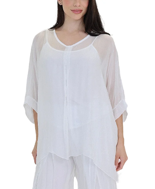 Asymmetrical Silk Top Stylish Women's Tropical 