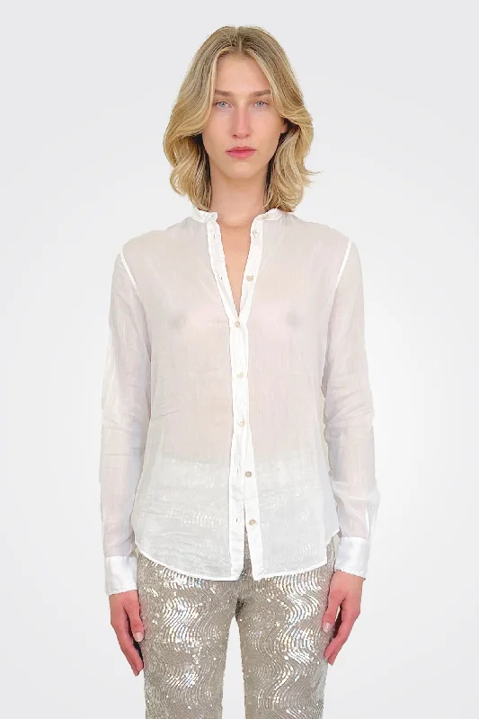 Mandarin Collar Shirt - Bianco Sporty Women's Athleisure 