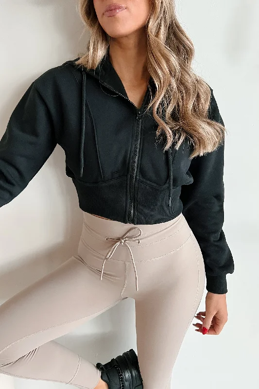 Rawlin Crop Zipper Hoodie (Black) Classic Women's Tweed