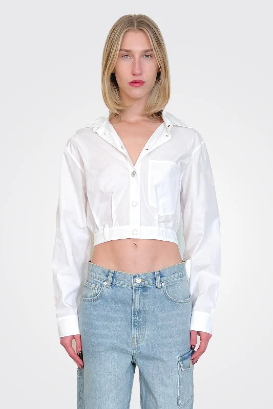 Cropped Shirt - White Laid - back Women's Vibe
