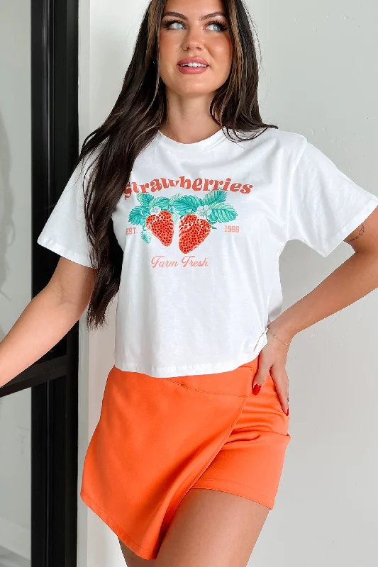 "Farm Fresh Strawberries" Graphic Crop Tee (White) Refined Women's 