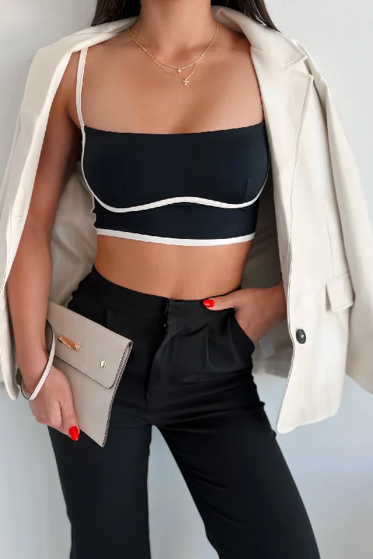 Unstoppable Energy Contrast Trim Brami Crop Top (Black) Sophisticated Women's 