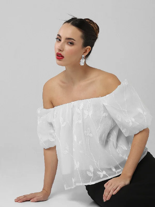 Women White Floral Top Monochromatic All - in - one
