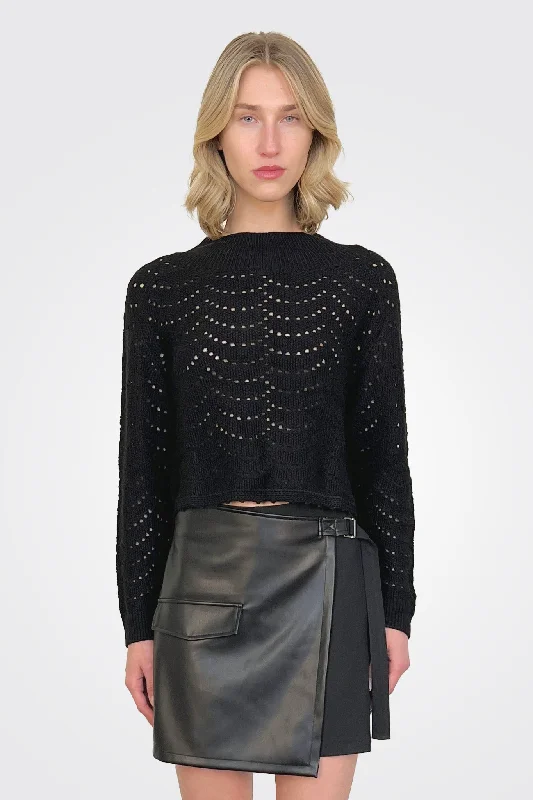 Eyelet Sweater - Black Sporty Women's Tennis