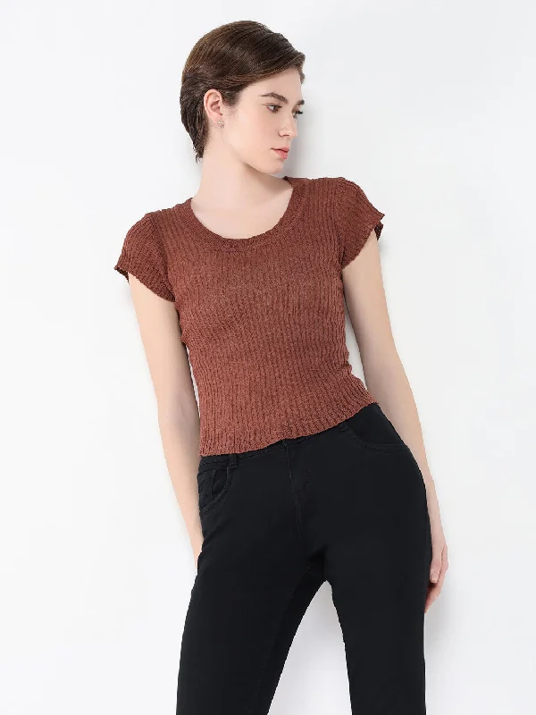 Women Solid Brown Top Disco