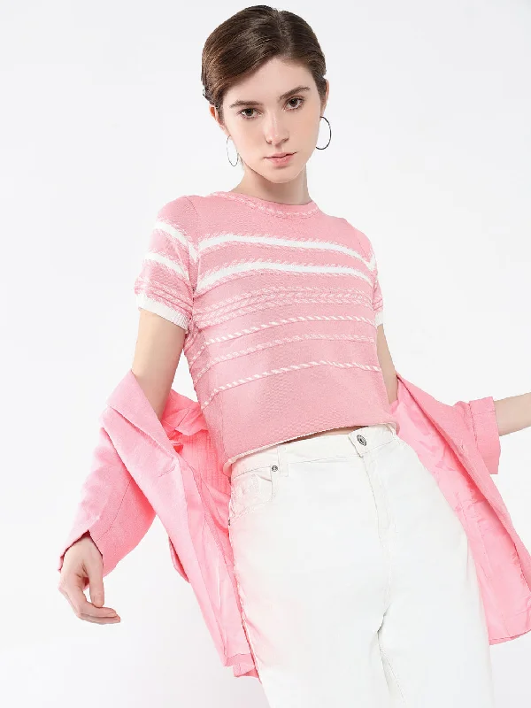 Women Striped Pink Top Trendy Women's Oversized