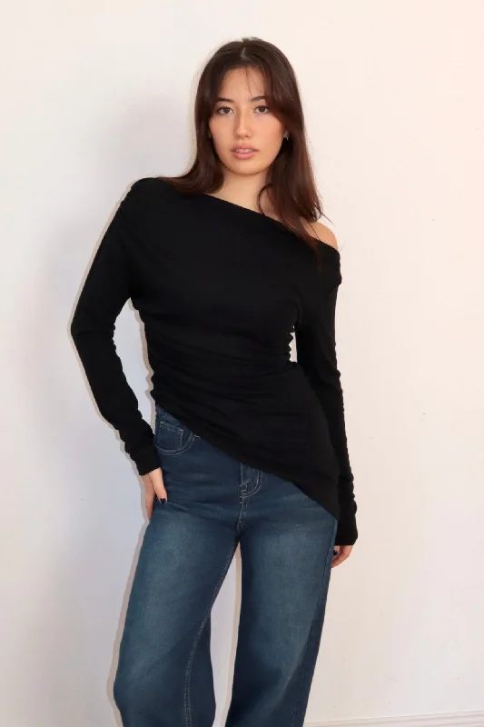 Asymmetrical off shoulder long sleeve top Relaxed Women's Beachy