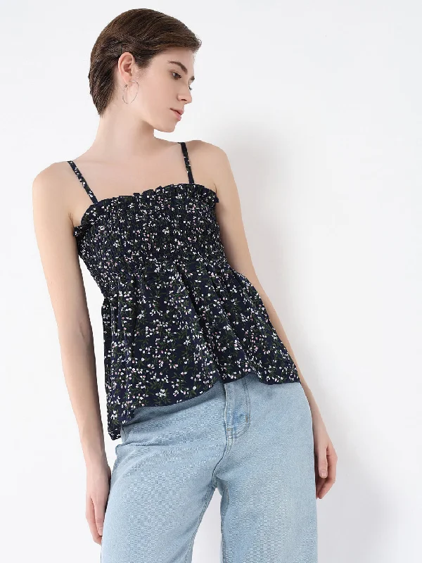 Women Floral Navy Blue Peplum Top Artistic Women's Avant - 