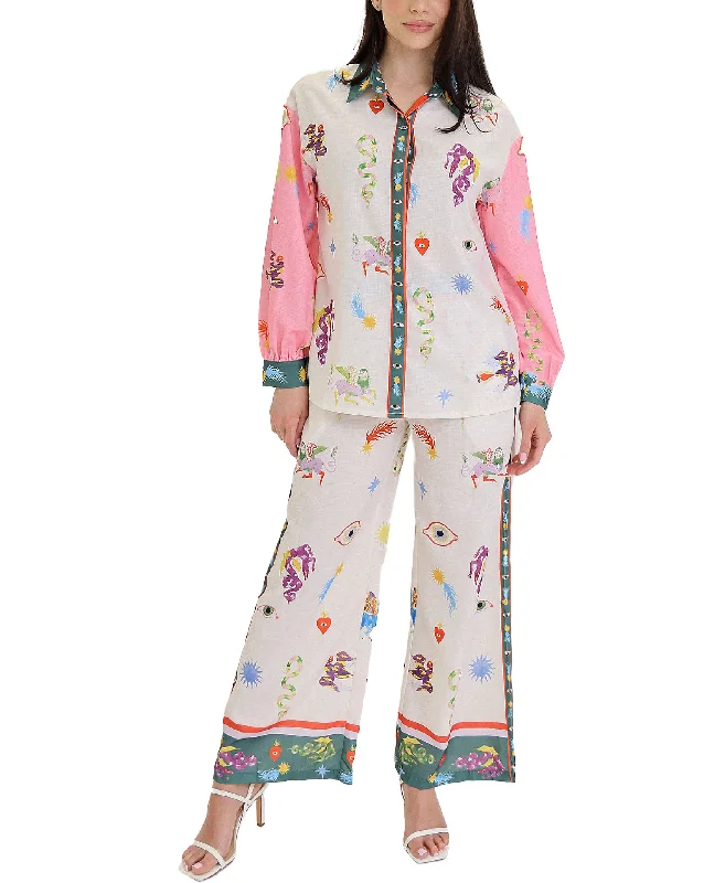 Printed Blouse & Pants - 2 Pc Set Cool Women's Distressed