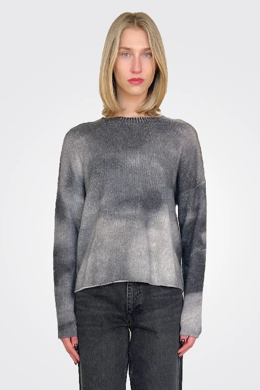 Blotch Print Boxy Raw Edge Crew - Pepper Multi Sporty Women's Tennis