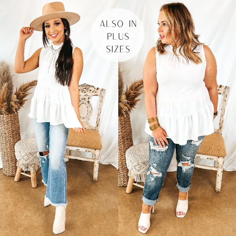 Days In the Sun High Neck Tiered Tank Top in White Tough Women's Military - inspired