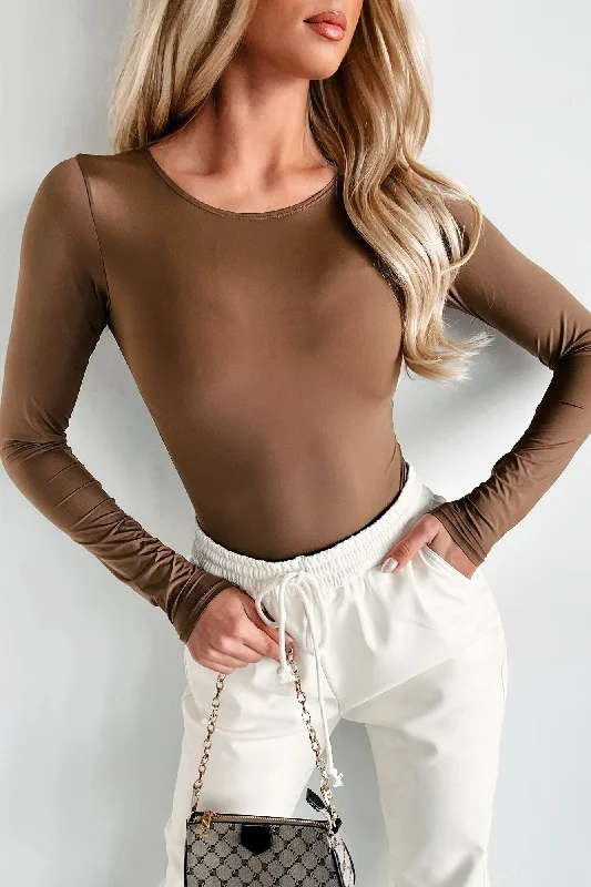 Vague Answers Long Sleeve Bodysuit (Brown) Elegant Women's 