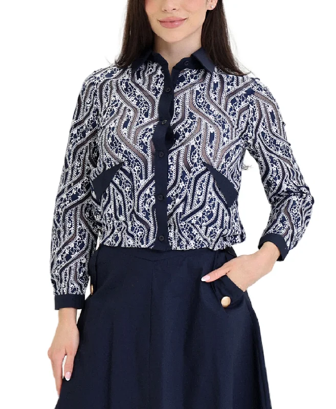 Embroidered Top Classic Women's Pin - striped