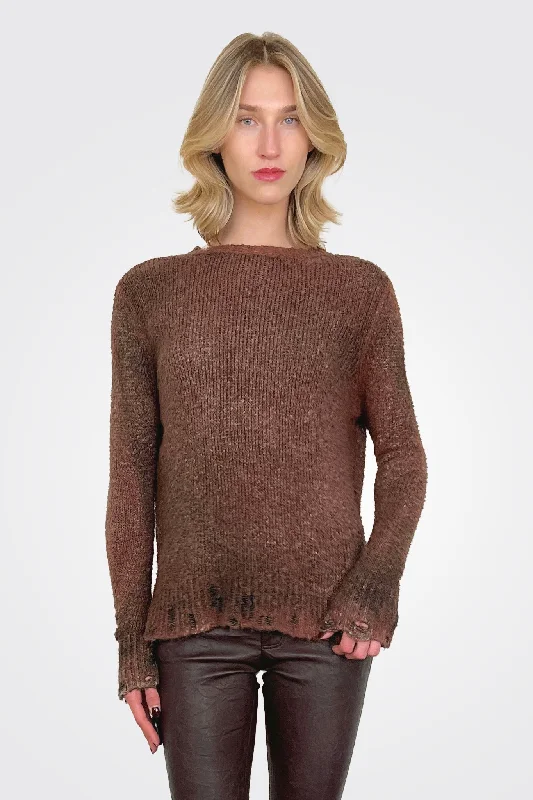 Reversible Knit Pullover - Brown Black Rugged Women's Outdoor 