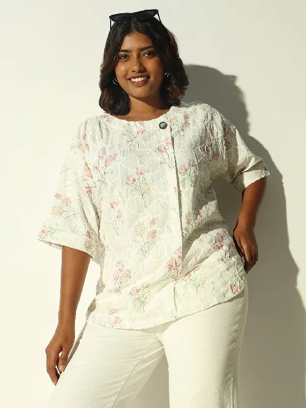 Women Off White Floral Top Minimalist Women's Casual
