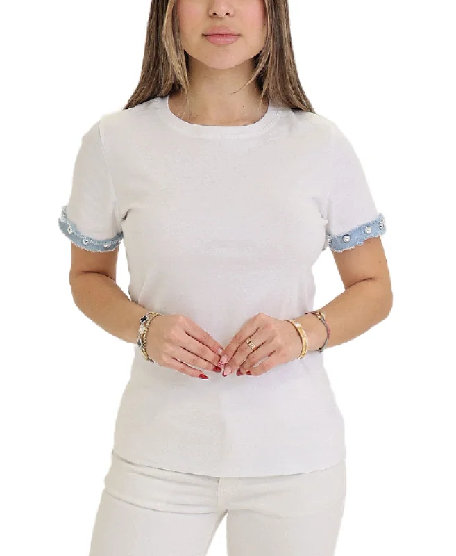 Top w/ Denim & Stud Trim Practical Women's Quick - dry