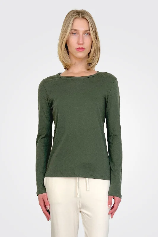 Long Sleeve Cotton/Cashmere Crewneck Tee - Forest Athletic Women's 