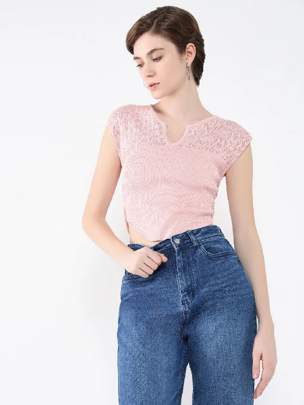 Women Solid Pink Top Modern Women's 