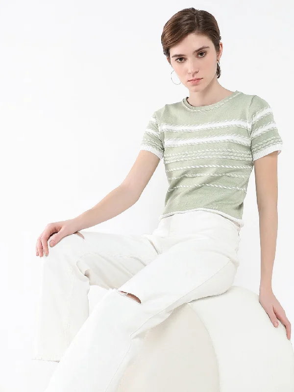 Women Striped Green Top Sporty Women's Tennis