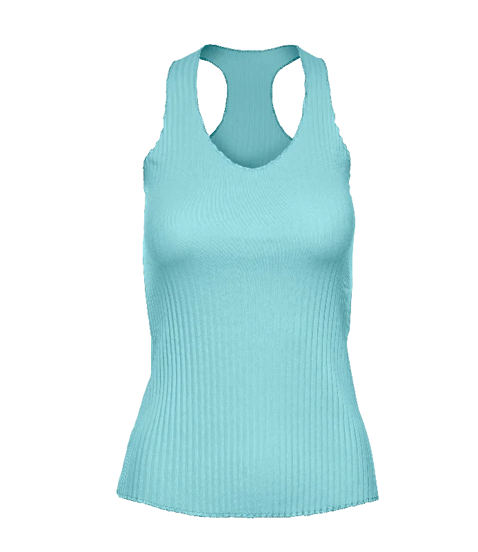 197245-462 | PLEATED V-NECK TANK 2 | ANGEL BLUE Hip Women's Retro