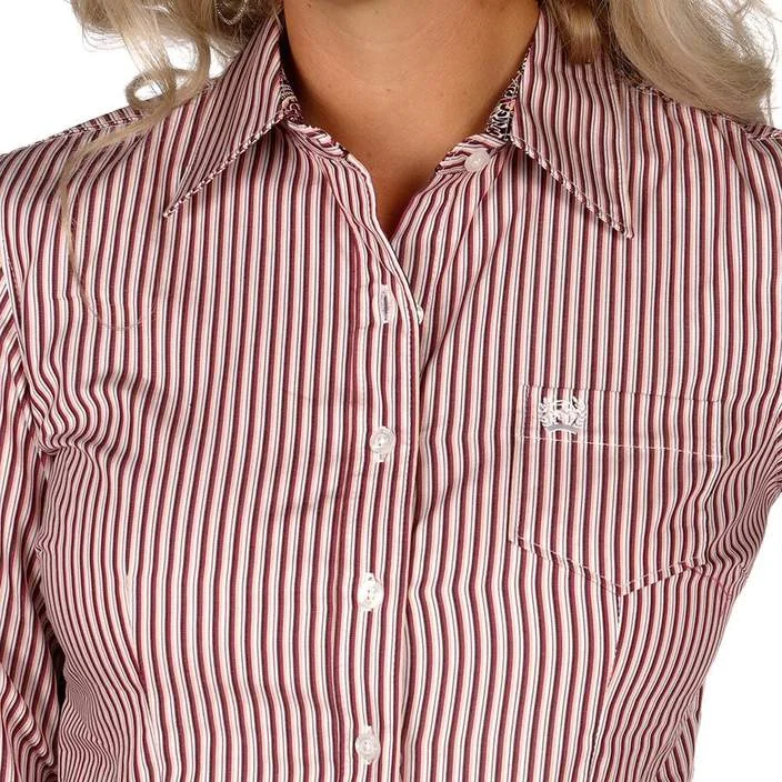 Cinch Women's Fuchsia/Maroon Stripe Long Sleeve Button Up Shirt Adventure