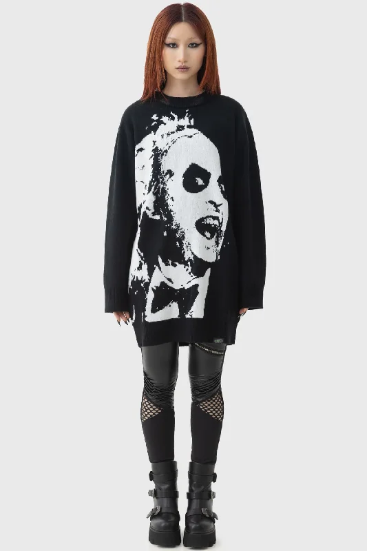 Ghost With The Most Intarsia Sweater Unique Women's Upcycled
