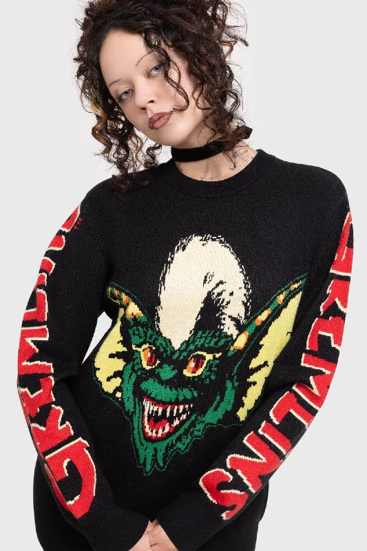Gremlin Stripe Knit Sweater Artistic Women's Hand - painted