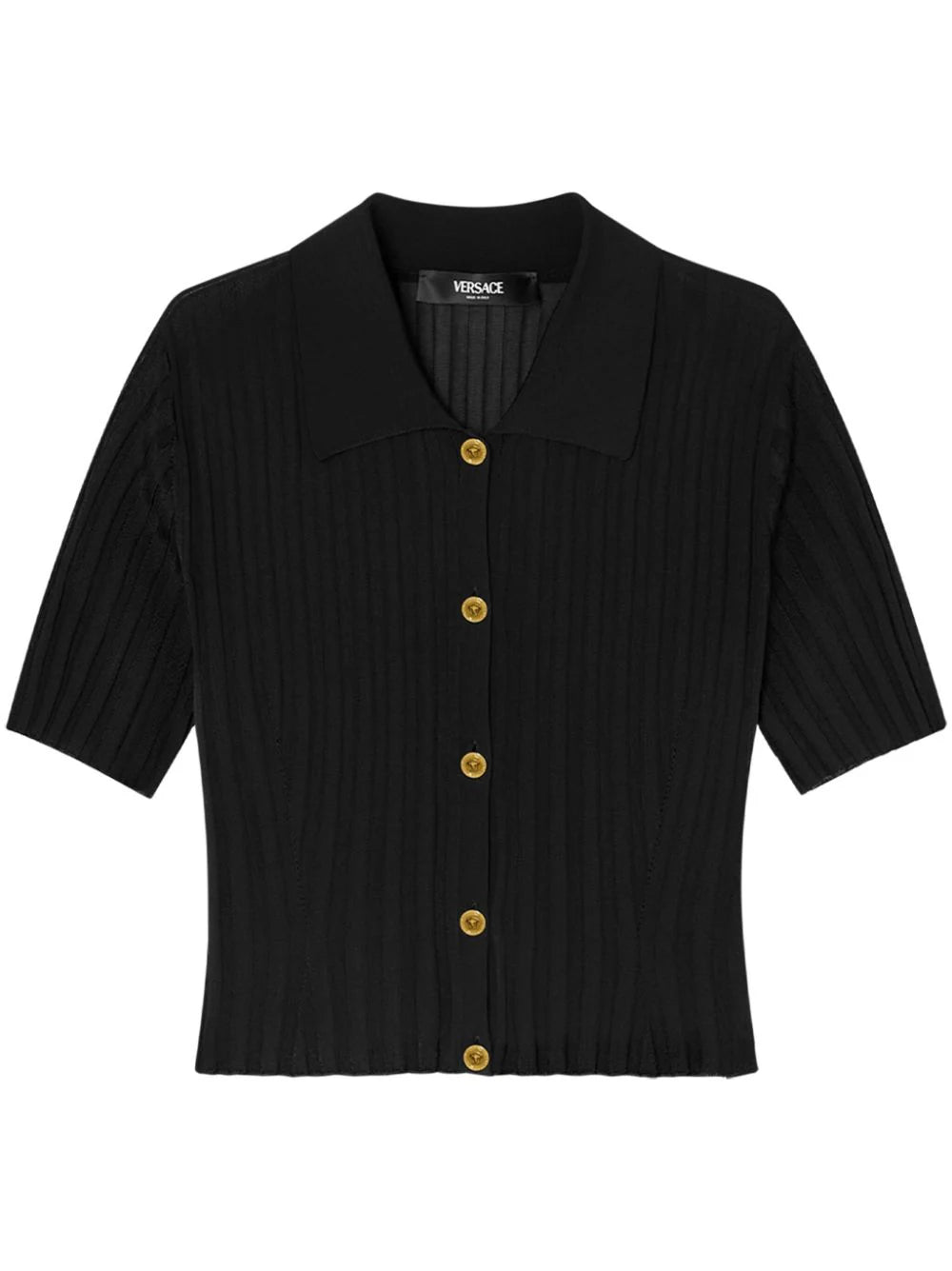 Versace Black Button-up Ribbed Knit Geometric