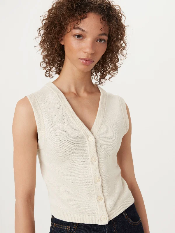 The Button-Up Sweater Vest in Vanilla Traditional Women's 