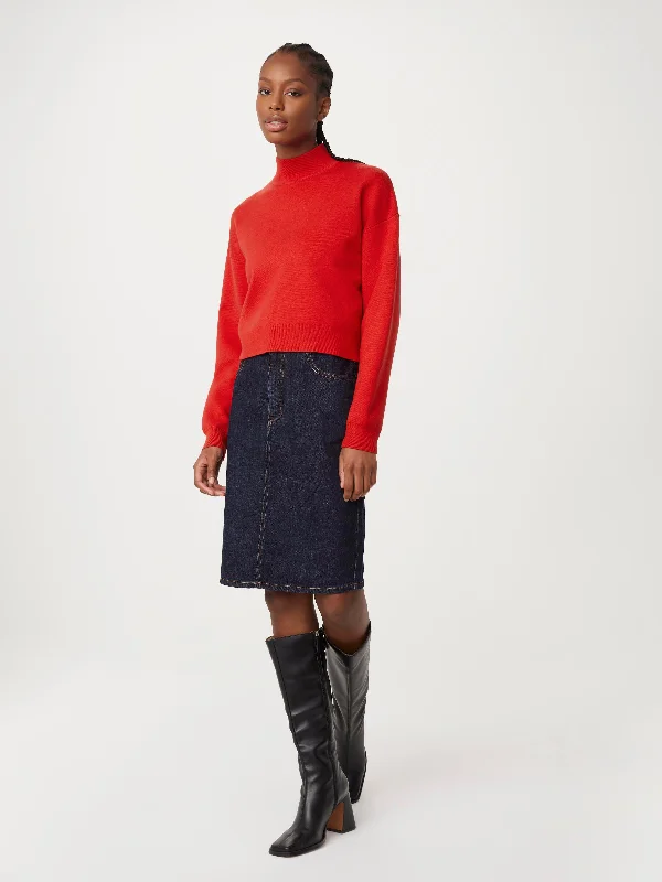 The Compact Mockneck Sweater in Bright Red Geometric