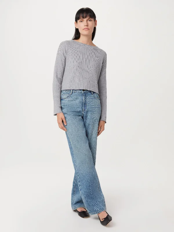 The Boat Neck Cropped Sweater in Light Grey Business