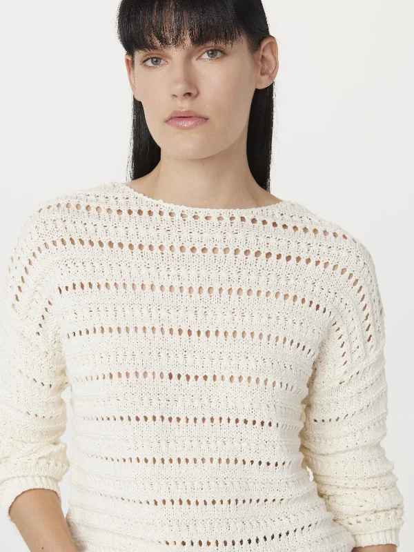 The Openwork Boat Neck Sweater in Cream Vacation