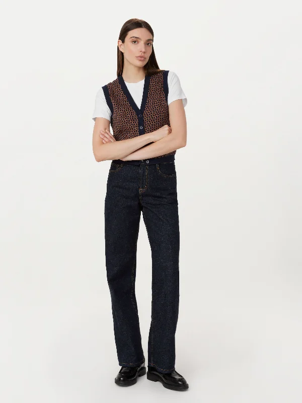 The Button-Up Sweater Vest in Space Blue Feminine Women's Style 