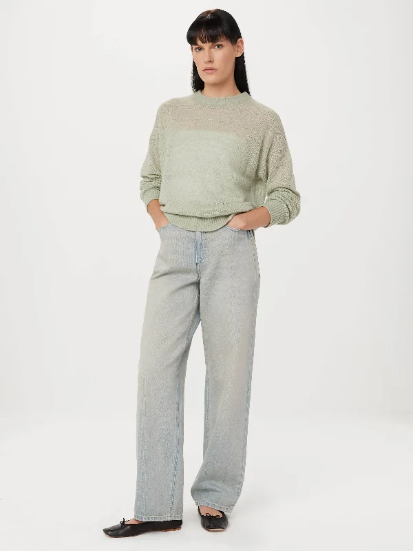 The Openwork Crewneck Sweater in Jade Green Vintage Women's 1970S 