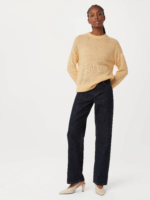 The Openwork Crewneck Sweater in Sandy Beige Sophisticated Women's 
