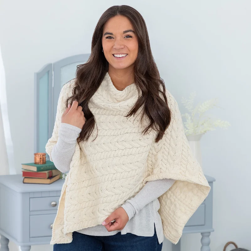 Irish Aran Wool Poncho Cozy Women's Winter