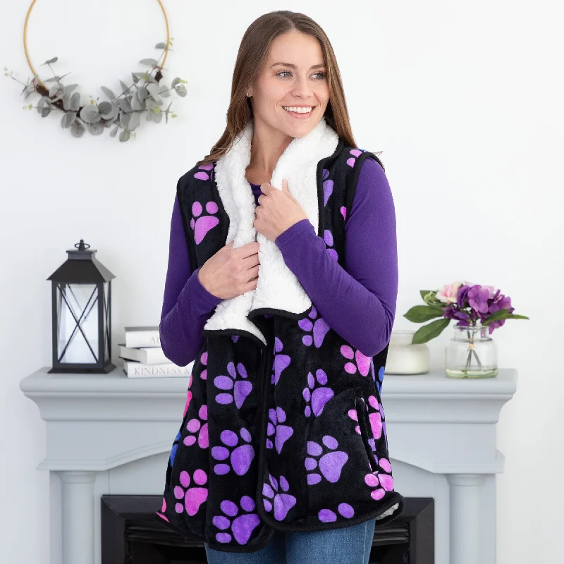 Paw Print Plush Sherpa Fleece-Lined Vest Refined Women's Velvet