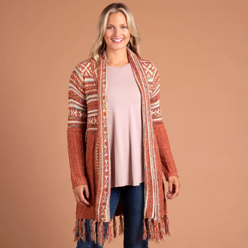 Upper Striped Duster Cardigan with Fringe Modern Women's 