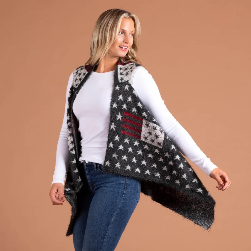 Americana Knit Open Sweater Vest Modern Women's Tech