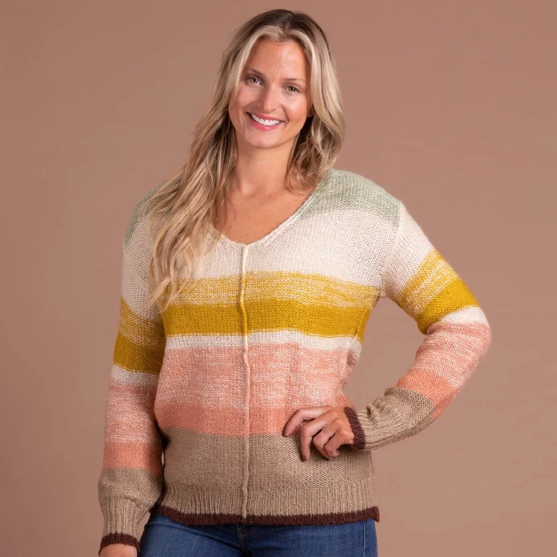 Colorful Stripes Pullover V-Neck Sweater Women