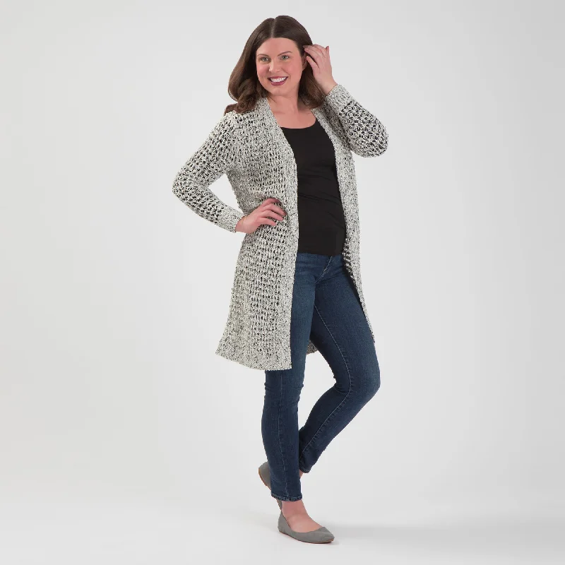 Open Weave Long Cardigan Sleek Women's Metallic