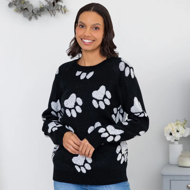 Cozy in Paws Knit Sweater Casual Women's Loose - fitting