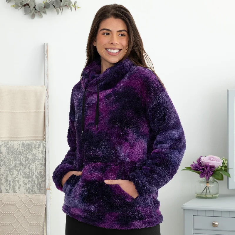 Tie-Dye Fleece Cowl Neck Pullover Athletic Women's High - 