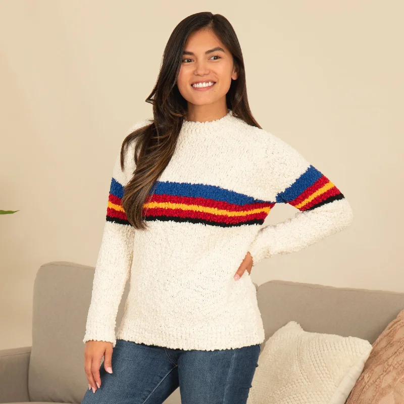 Rainbow Soft Nubby Knit Sweater Trendy Women's Oversized