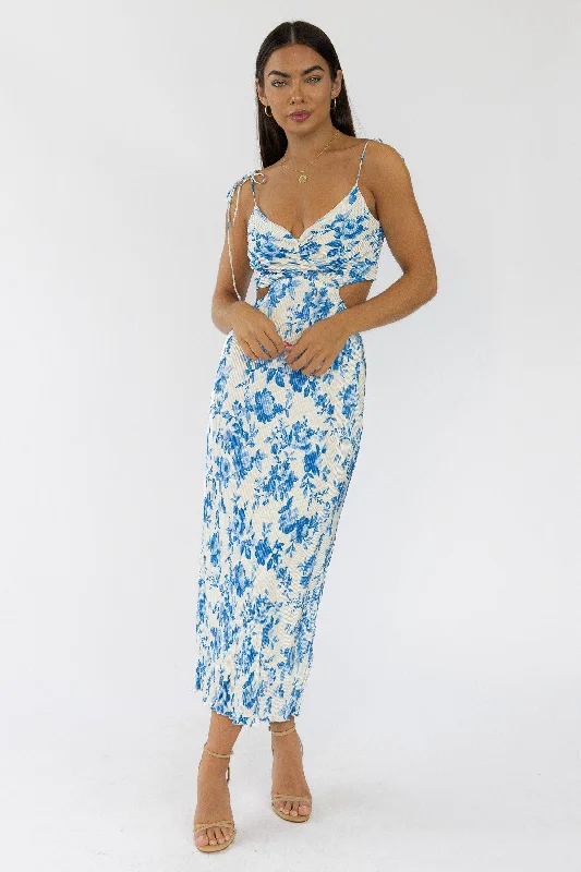 Adair Blue Floral Plisse Dress Street