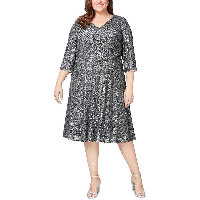 Alex Evenings Womens Sequined Below Knee Cocktail and Party Dress Youthful Women's Pop