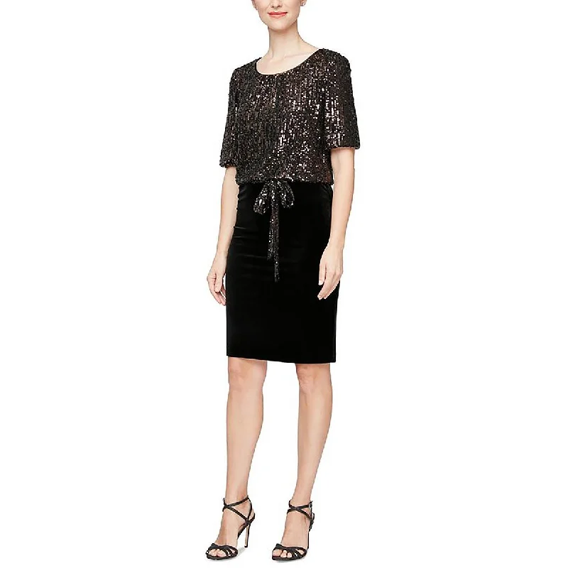 Alex Evenings Womens Sequined Knee-Length Cocktail And Party Dress Monochromatic All - in - one Alex Evenings Womens Sequined Knee-Length Cocktail And Party Dress Monochromatic All - in - one