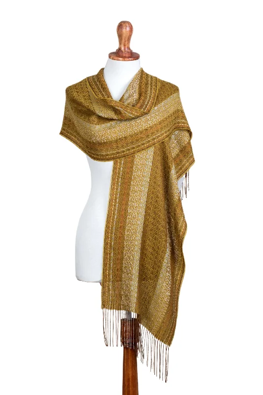 Andean Gold Gold Color Hand Woven Alpaca and Silk Blend Shawl from Peru Rugged Women's Outdoor Andean Gold Gold Color Hand Woven Alpaca and Silk Blend Shawl from Peru Rugged Women's Outdoor