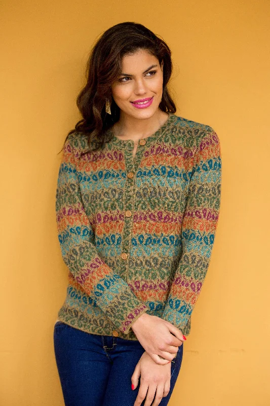 Andean Secret Alpaca Wool Art Knit Cardigan Sweater Street