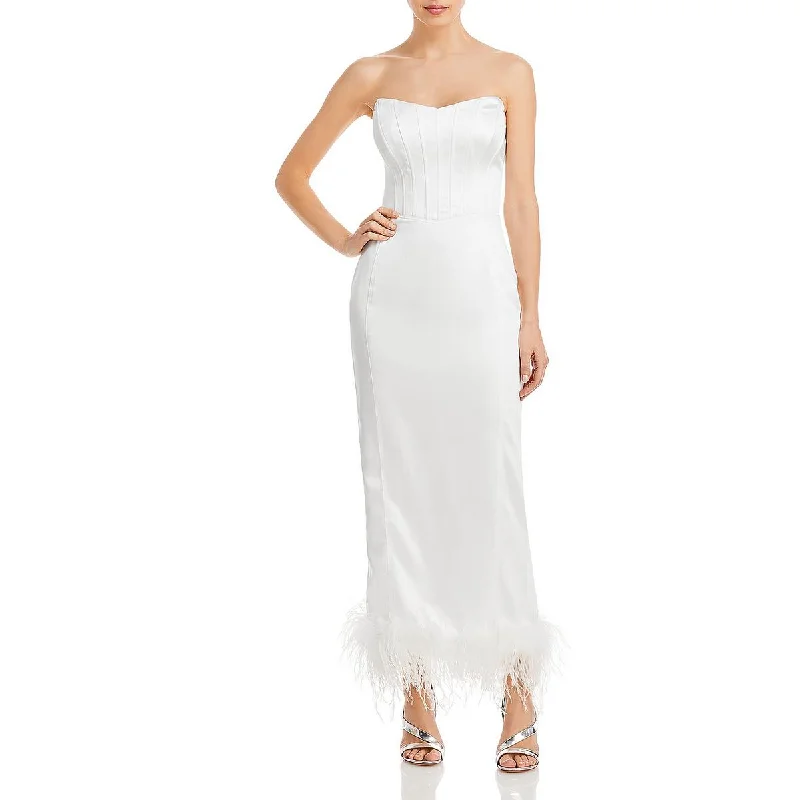 Aqua Womens Feather Trim Midi Cocktail and Party Dress Refined Women's Classic 